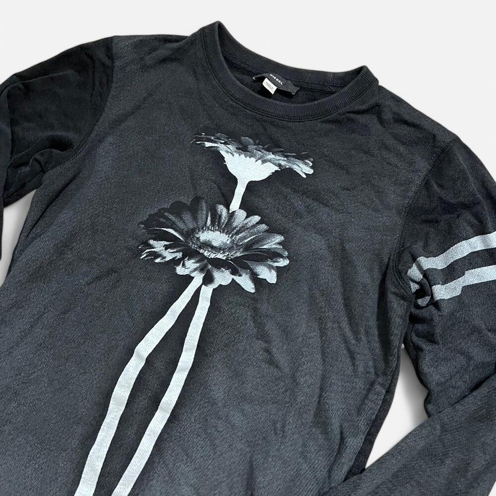Diesel Black & White Floral Monochromatic Striped Sleeve 78 Back Sweater XXS - Picture 2 of 8